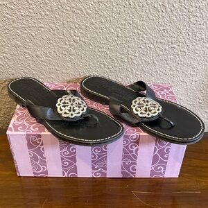 Brighton Black Sandals with Intricate Silver Detail
